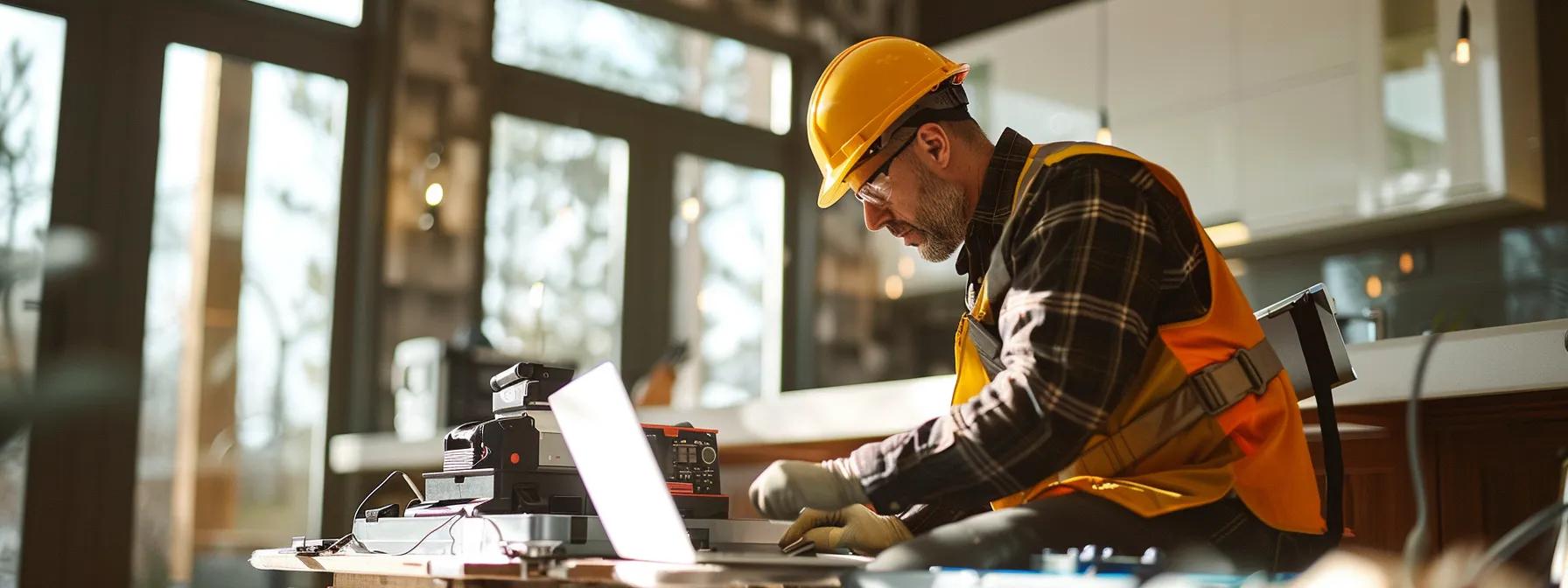 a close-up view of a professional technician conducting a detailed diagnostic assessment on a residential foundation in a modern st. louis home, showcasing advanced equipment and repair tools in a well-lit, organized indoor environment.