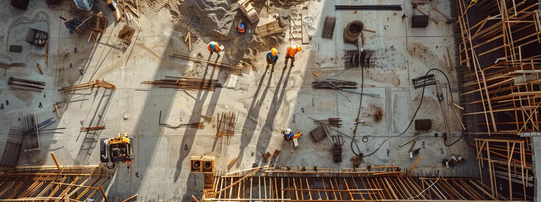 a meticulously organized urban construction site in st. louis showcases workers skillfully applying waterproofing materials to a foundational structure, emphasizing the critical relationship between foundation health and effective waterproofing.